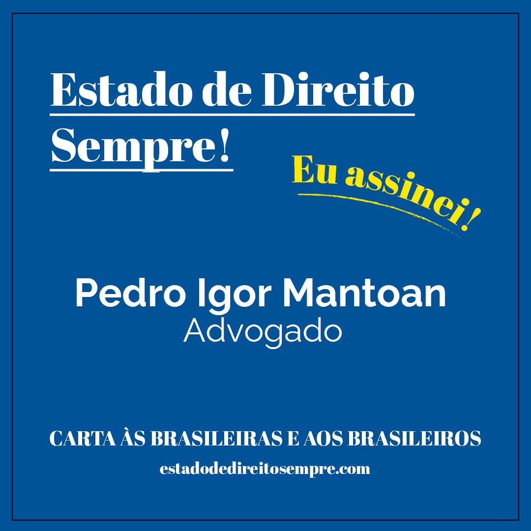 Pedro Igor Mantoan - Advogado. Carta às brasileiras e aos brasileiros. Eu assinei!