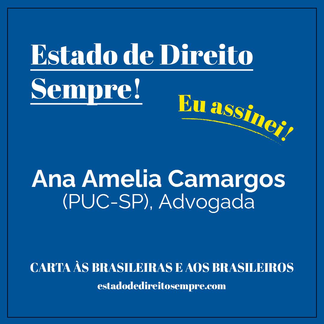 Ana Amelia Camargos - (PUC-SP), Advogada. Carta às brasileiras e aos brasileiros. Eu assinei!
