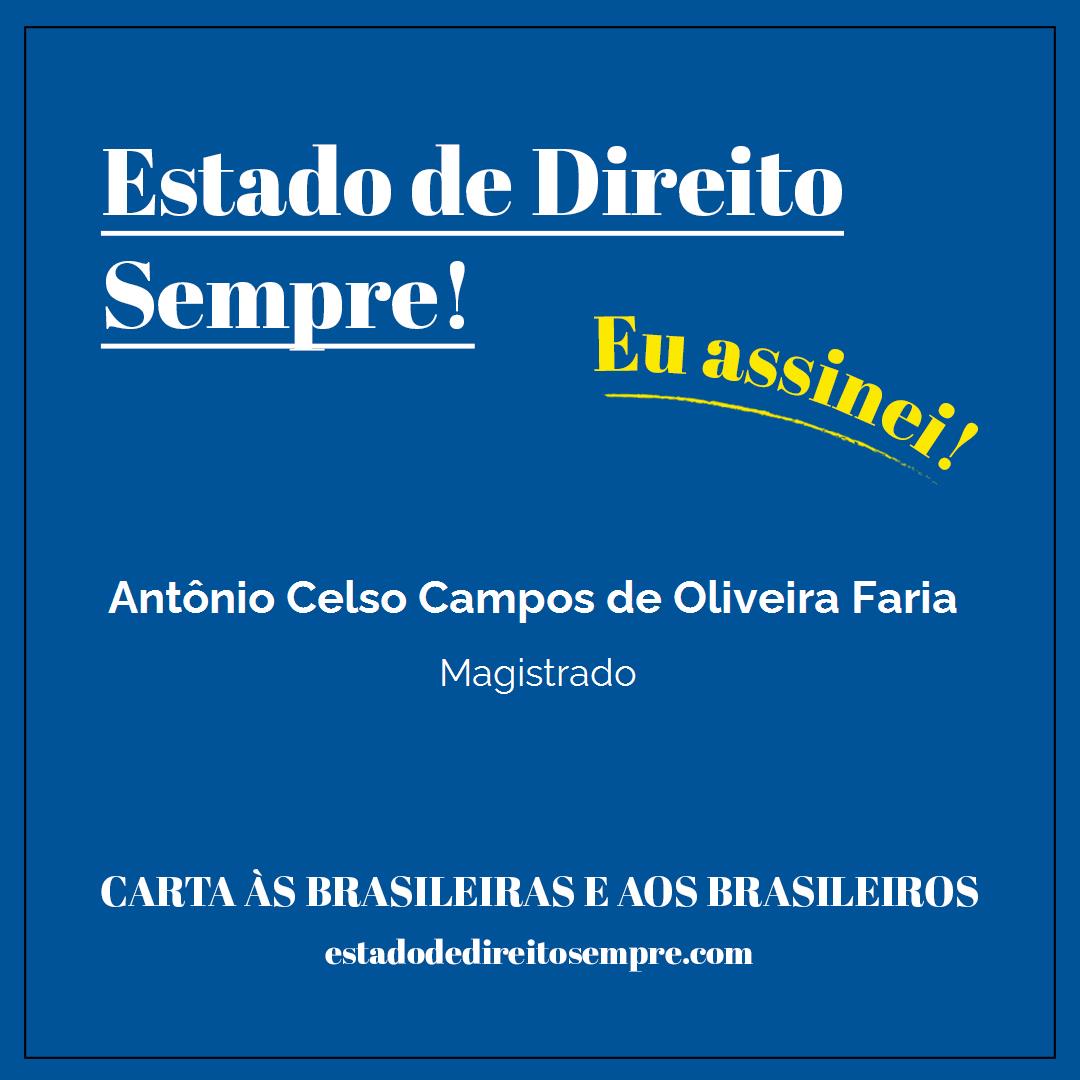 Antônio Celso Campos de Oliveira Faria - Magistrado. Carta às brasileiras e aos brasileiros. Eu assinei!