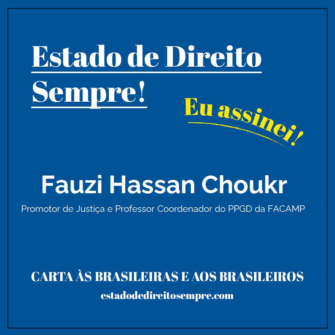 Fauzi Hassan Choukr - Promotor de Justiça e Professor Coordenador do PPGD da FACAMP. Carta às brasileiras e aos brasileiros. Eu assinei!